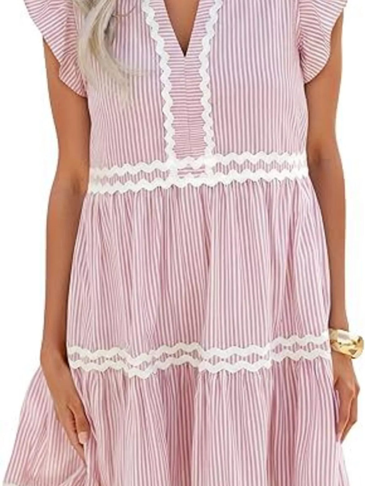 Striped Ruffle Sleeve Tiered Dress (12)