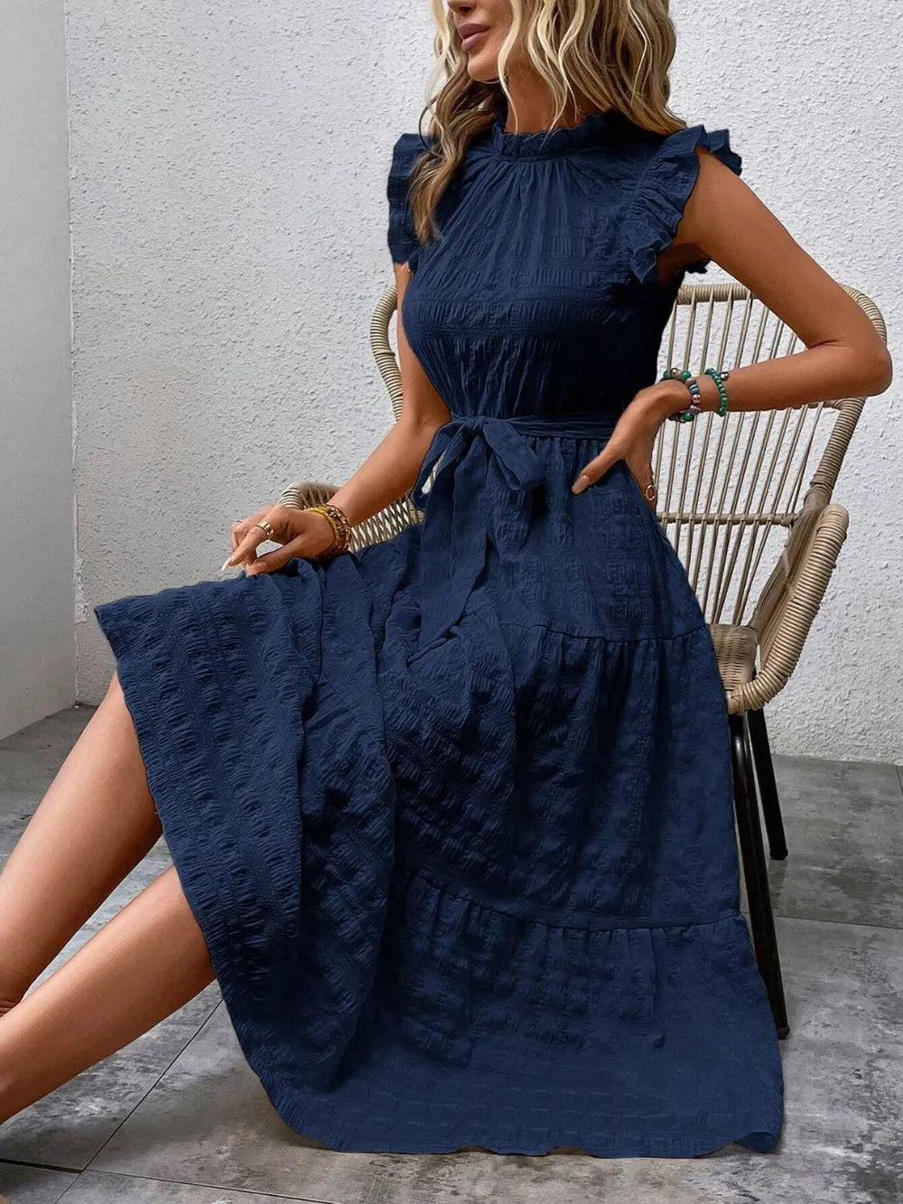 Tied Ruffled Cap Sleeve Midi Dress (21)