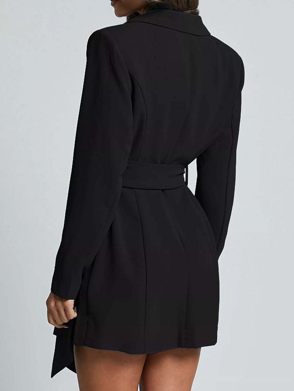 Lapel Collar Tie Waist Blazer (4)