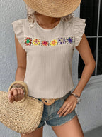 Ruffled Round Neck Cap Sleeve Blouse (33)