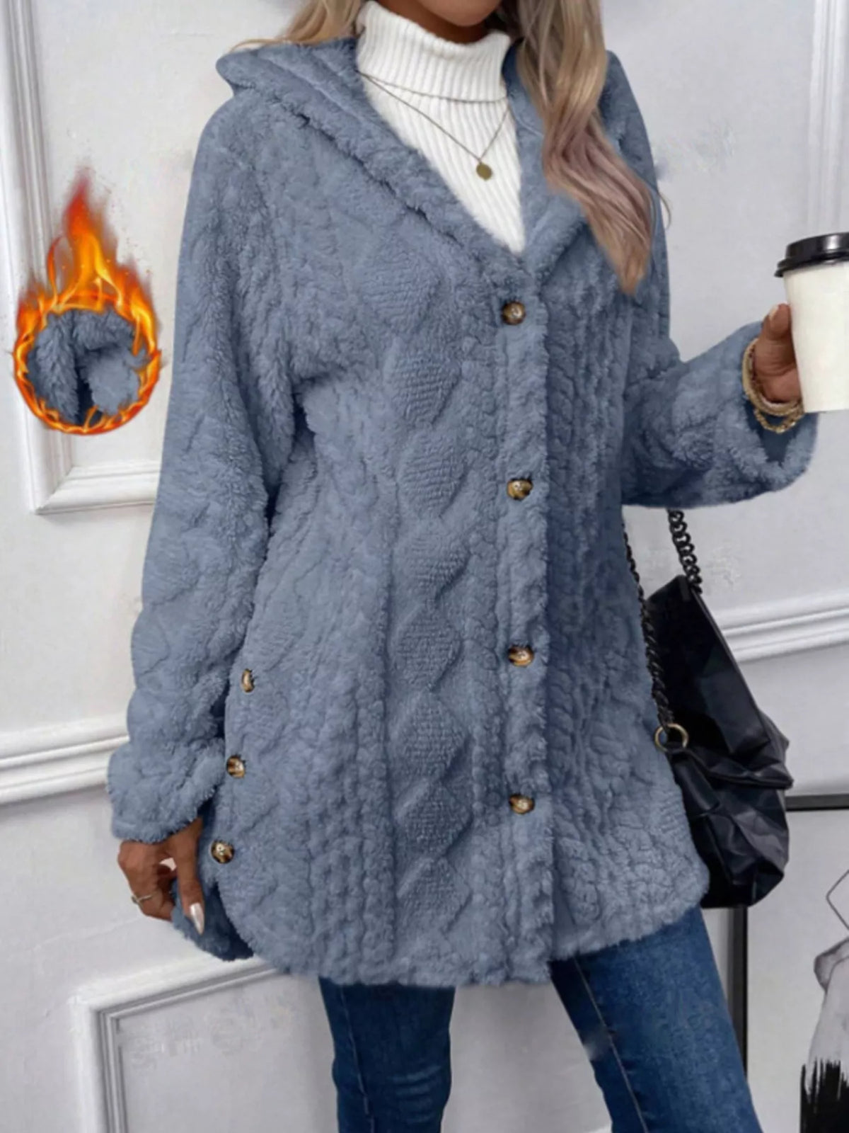 Hooded Button-down Fleece Outerwear (3)