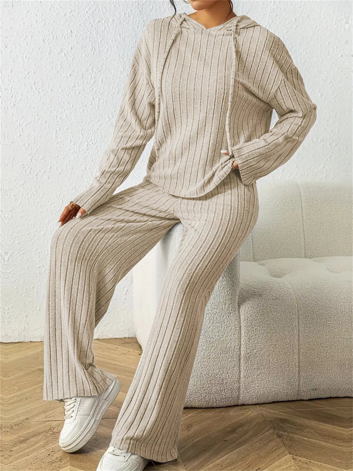 Ribbed Drawstring Hoodie Pants Set (13)