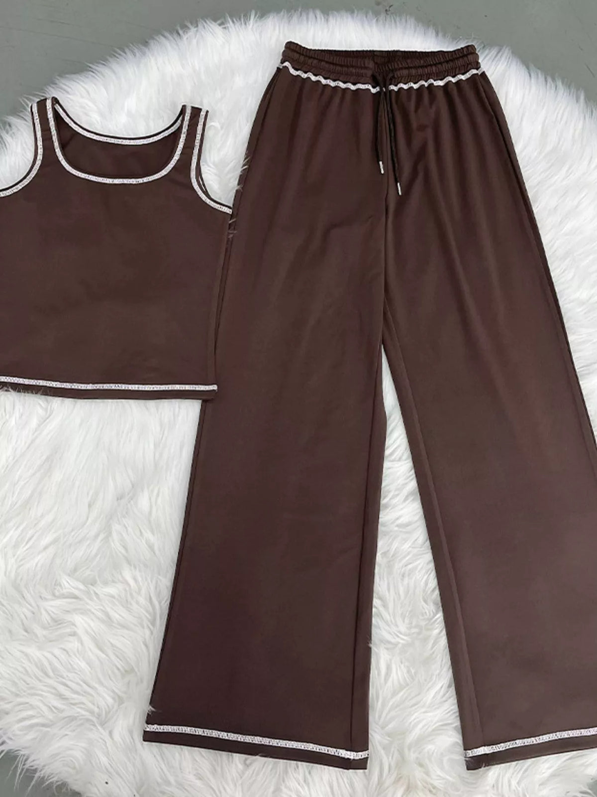Scoop Neck Tank Top Drawstring Pants Set (21)