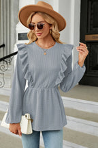 Ruffled Round Neck Balloon Sleeve Blouse (14)
