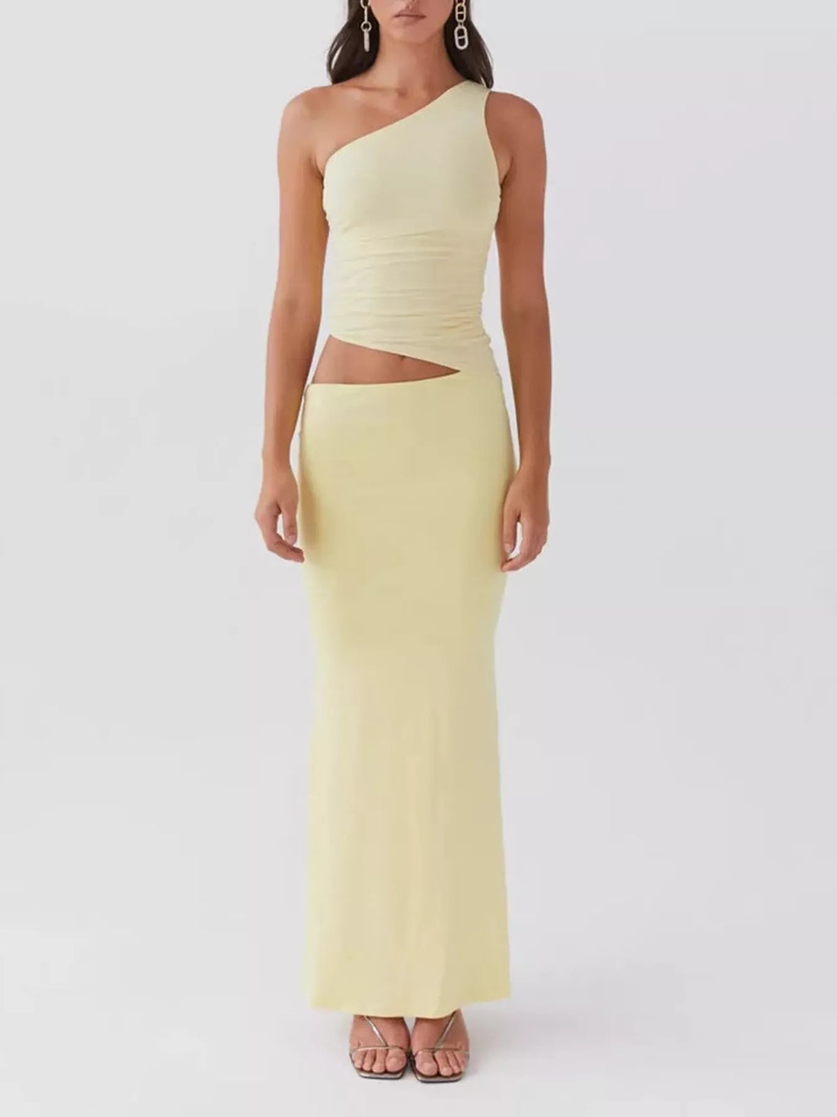 Full Size One-shoulder Top Maxi Skirt Set Plus