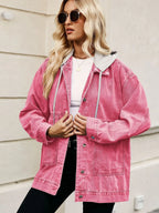 Oversized Button Up Denim Jacket Hood