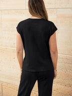 Round Neck Cap Sleeve Top Pants Knit Set (9)