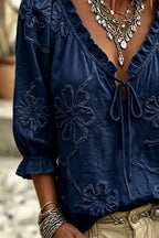 Floral Tie Neck 3/4 Sleeve Blouse (9)