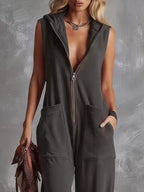 Sleeveless Hooded Zip-front Casual Jumpsuit (6)