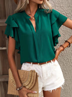 Ruffle Sleeve Notched Blouse (18)