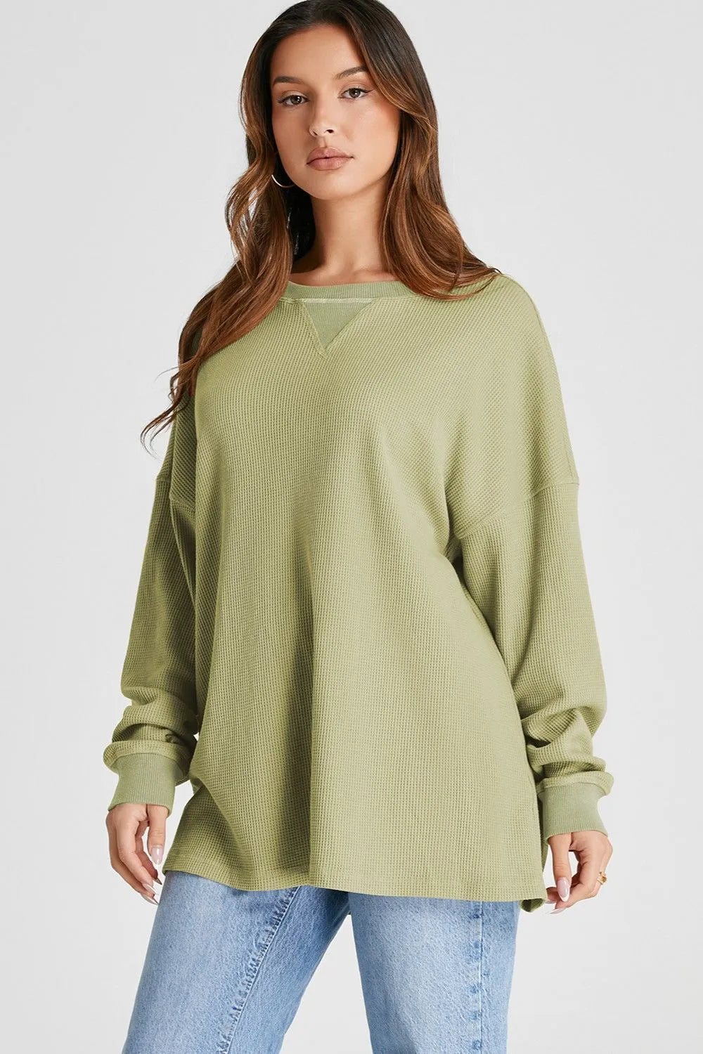 Waffle-knit Long Sleeve Sweatshirt (7)