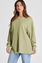 Waffle-knit Long Sleeve Sweatshirt (7)
