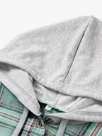 Plaid Button-up Hooded Shirt Chest Pocket (34)