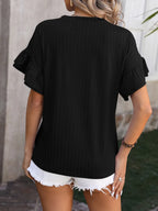 Ruffled Round Neck Short Sleeve Blouse (21)