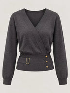 Surplice Elastic Waist Long Sleeve Knit Top (6)