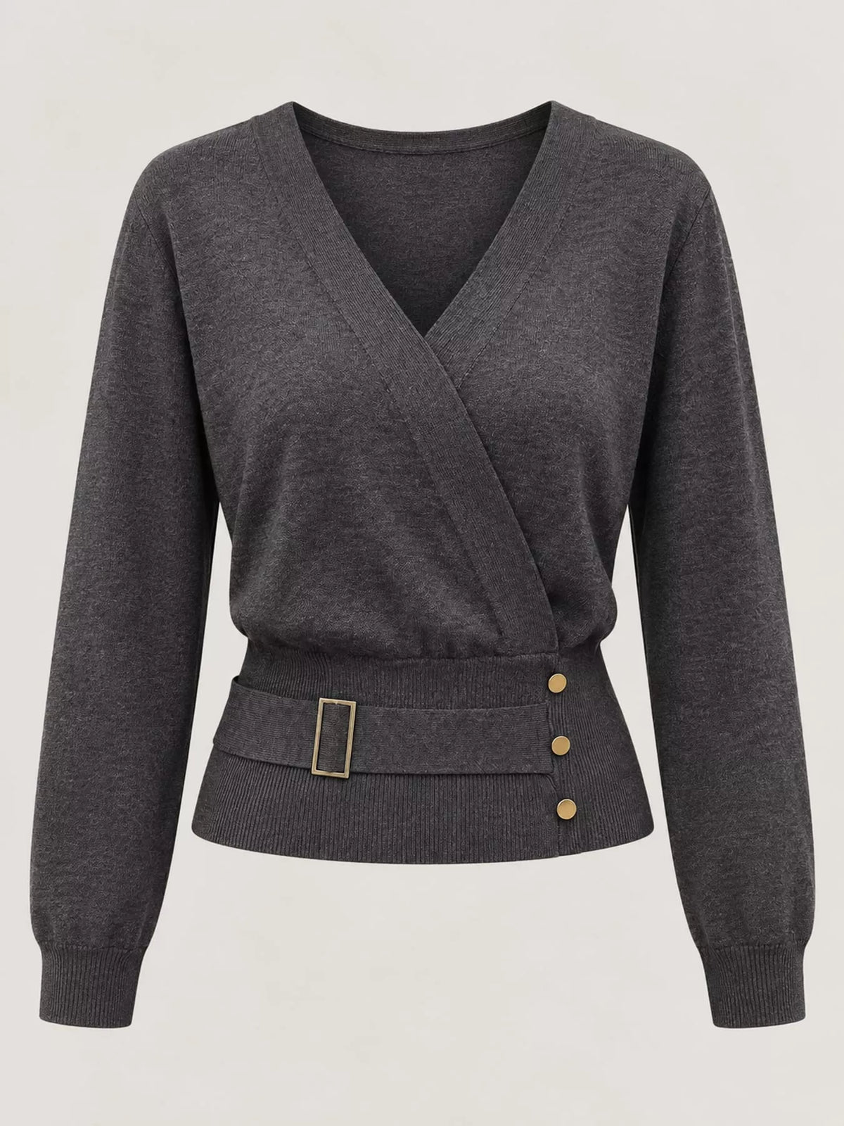 Surplice Elastic Waist Long Sleeve Knit Top (6)