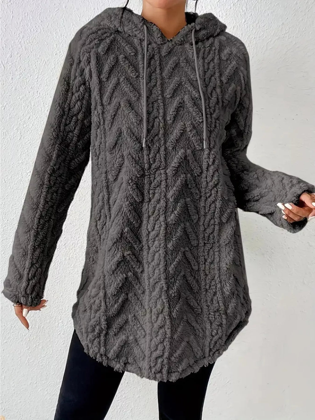 Cozy Textured Drawstring Fleece Hoodie (16)