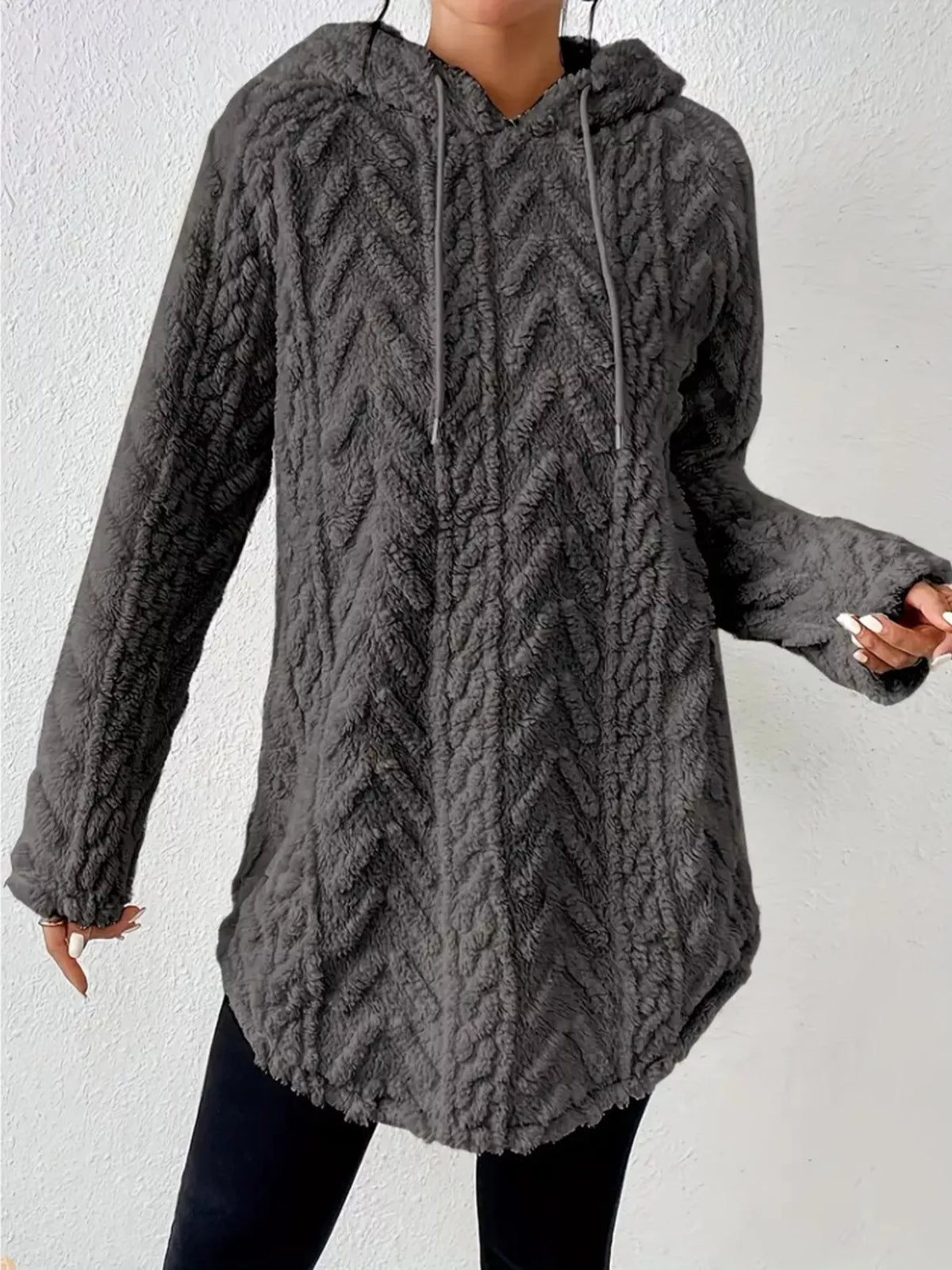 Cozy Textured Drawstring Fleece Hoodie (16)