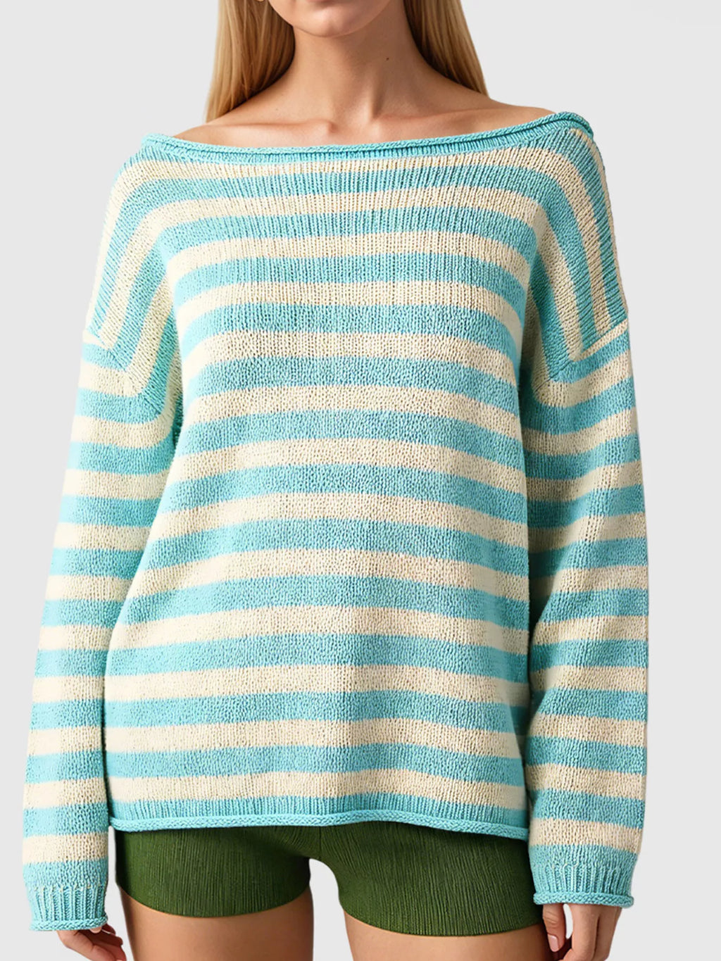 Casual Striped Boat Neck Sweater (3)