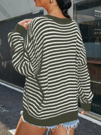 Striped Round Neck Drop Shoulder Sweater (6)