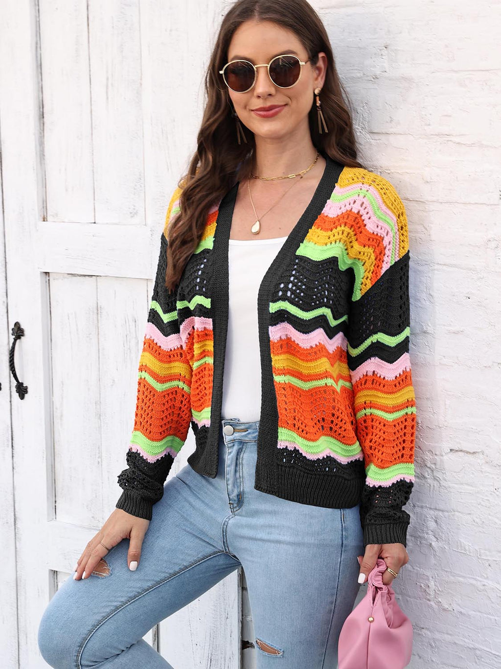 Open Front Openwork Cardigan (5)