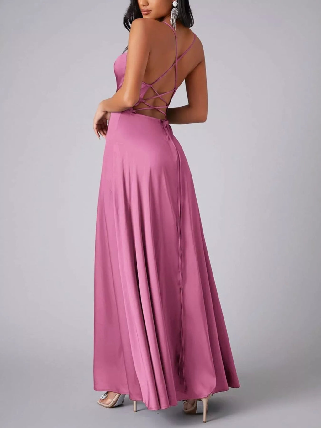 Lace Up Back Split Maxi Dress (20)
