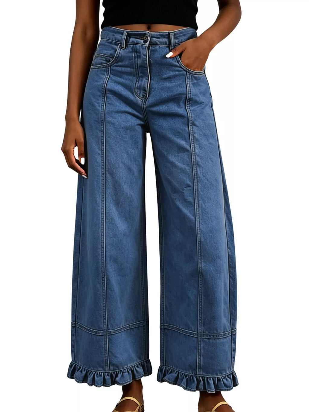 Full Size High-waisted Wide-leg Ruffled Hem Jeans Plus (8)