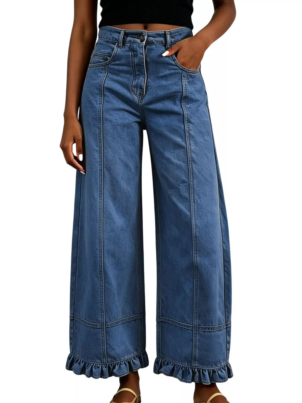 Full Size High-waisted Wide-leg Ruffled Hem Jeans Plus (8)