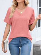 Casual V-neck Short Sleeve T-shirt (29)