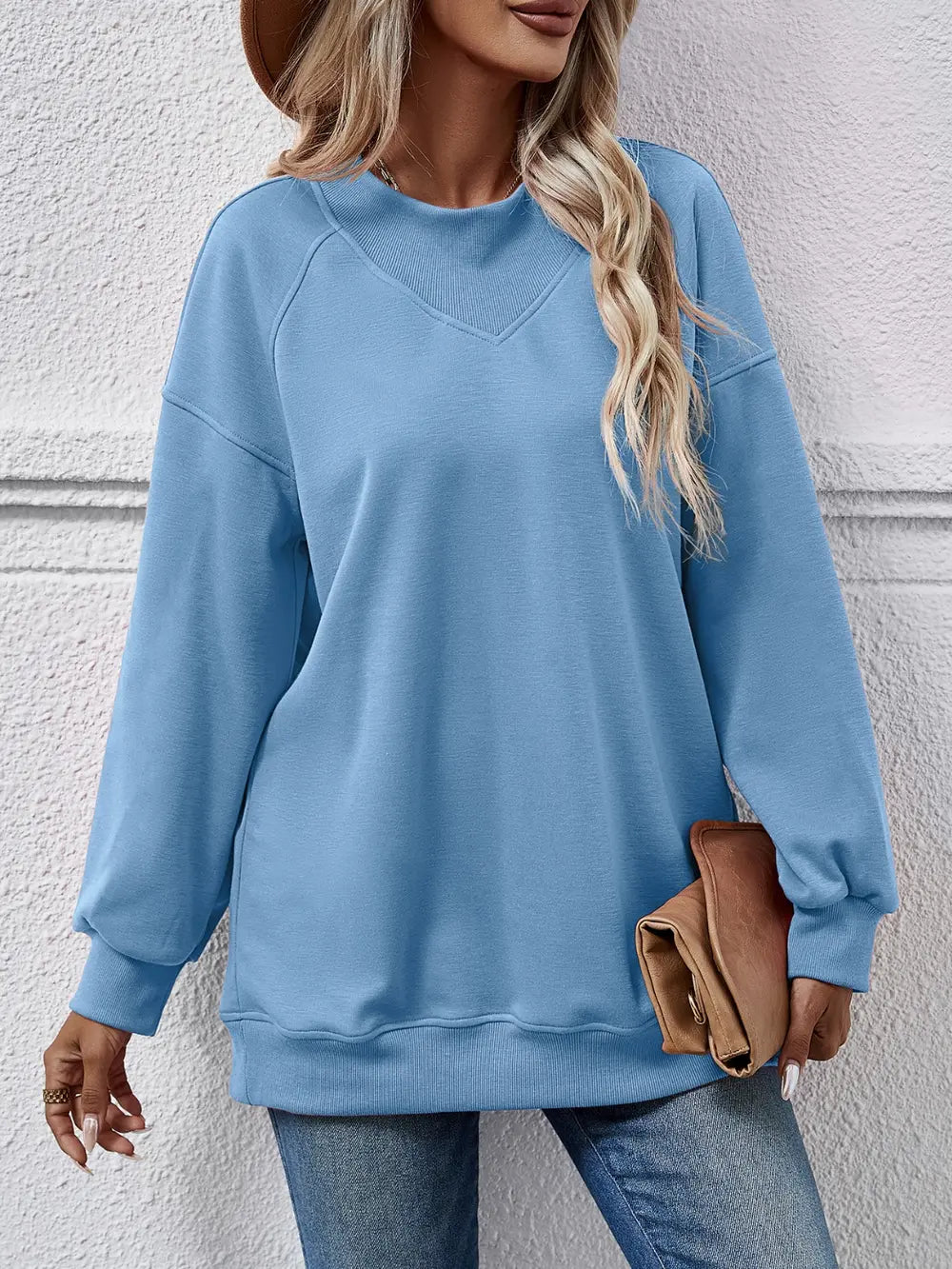 Round Neck Drop Shoulder Long Sleeve Sweatshirt (5)