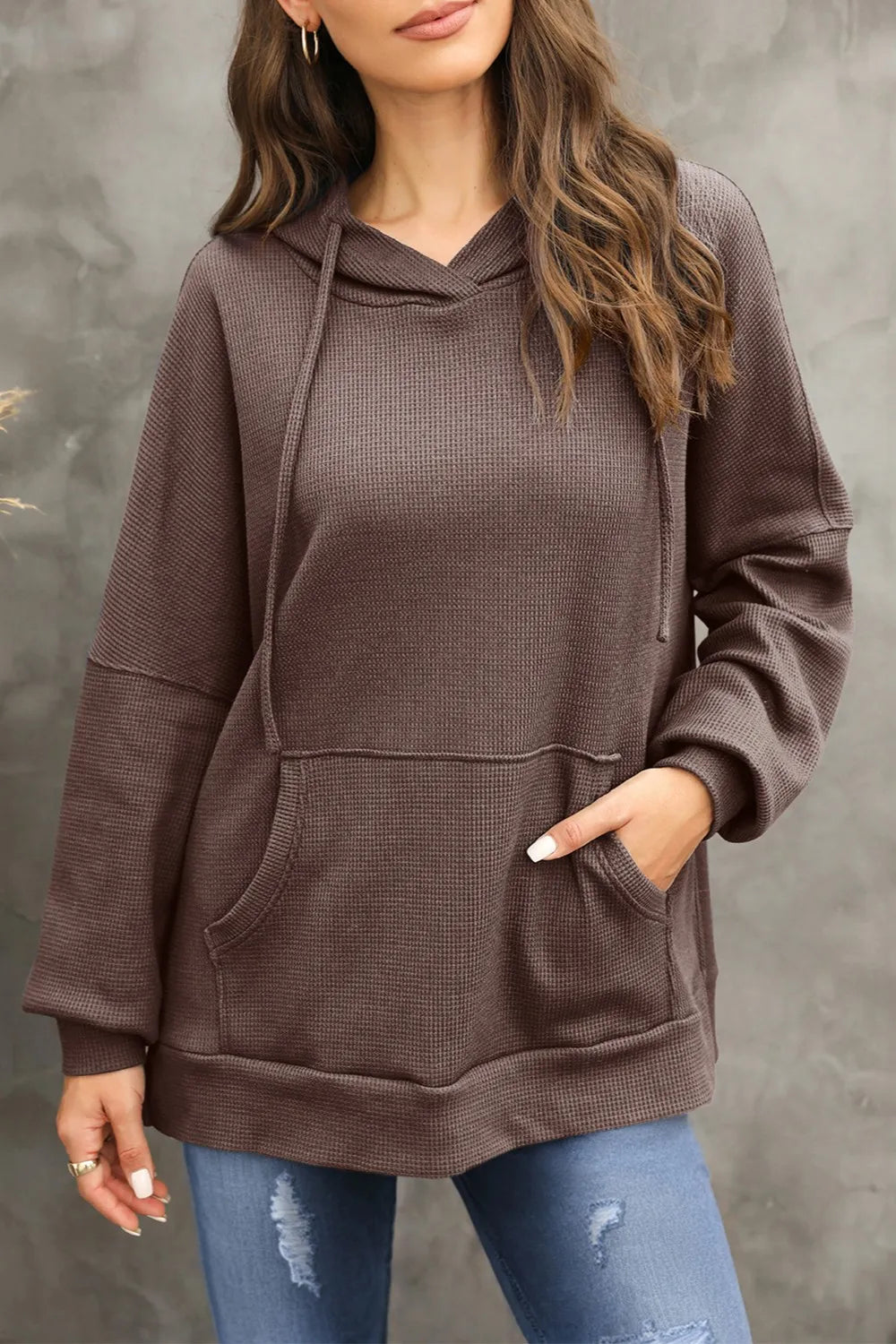 Waffle-knit Long Sleeve Hoodie (8)