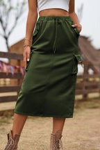 Drawstring Waist Slit Denim Skirt (6)