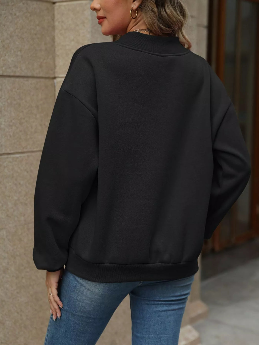 V-neck Solid Color Casual Sweatshirt (17)