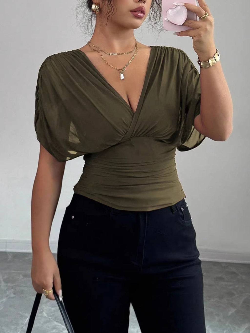 Ruched Surplice Short Sleeve Top (3)