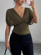 Ruched Surplice Short Sleeve Top (3)