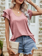 Layered Flutter Sleeve V-neck Top (5)