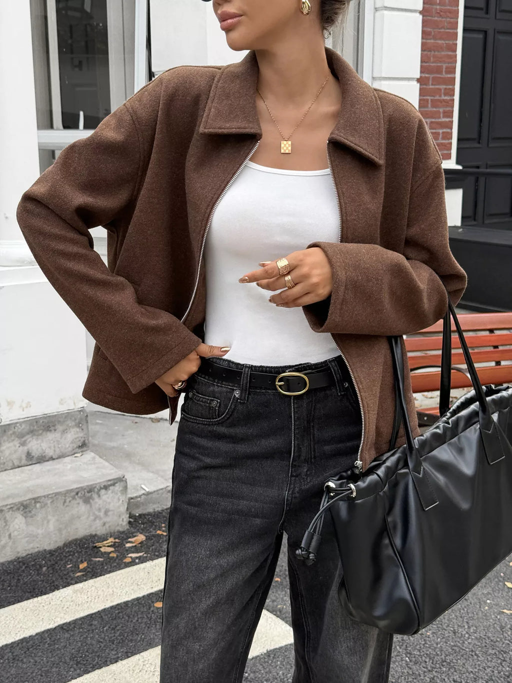 Zip-up Dropped Shoulder Jacket (7)