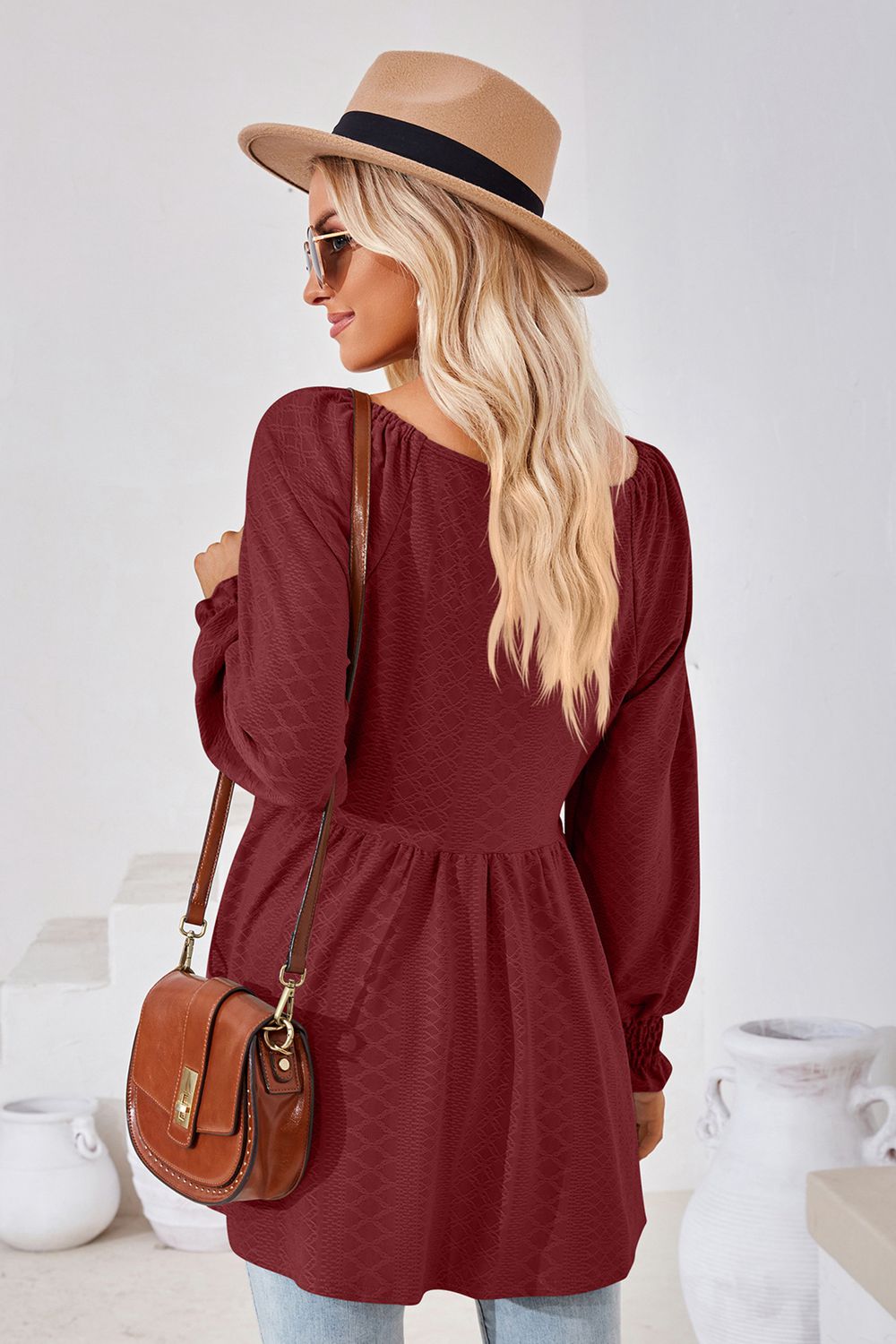 V-neck Lantern Sleeve Blouse (18)