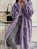 Full Size Velvet Open-front Longline Outerwear Plus