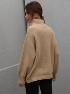 High Neck Balloon Sleeve Rib-knit Pullover Sweater (11)