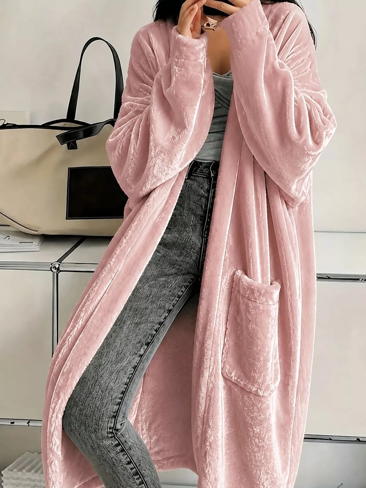 Full Size Velvet Open-front Longline Outerwear Plus (5)