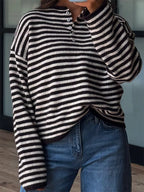 Button Detail Dropped Shoulder Striped Sweater (8)