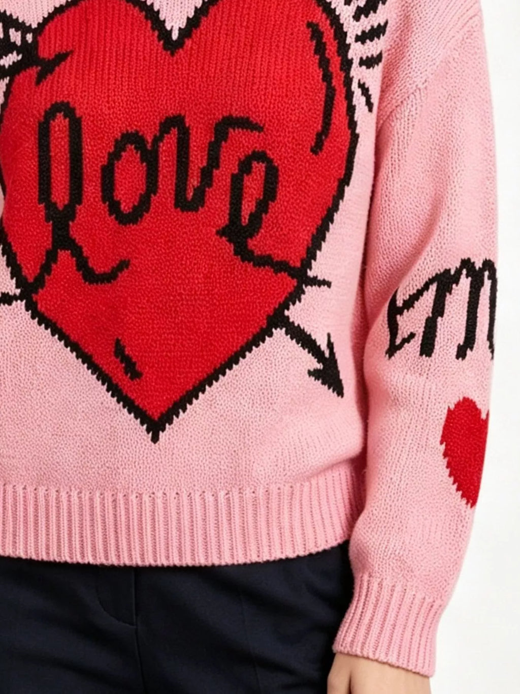Heart Round Neck Ribbed Sweater (12)