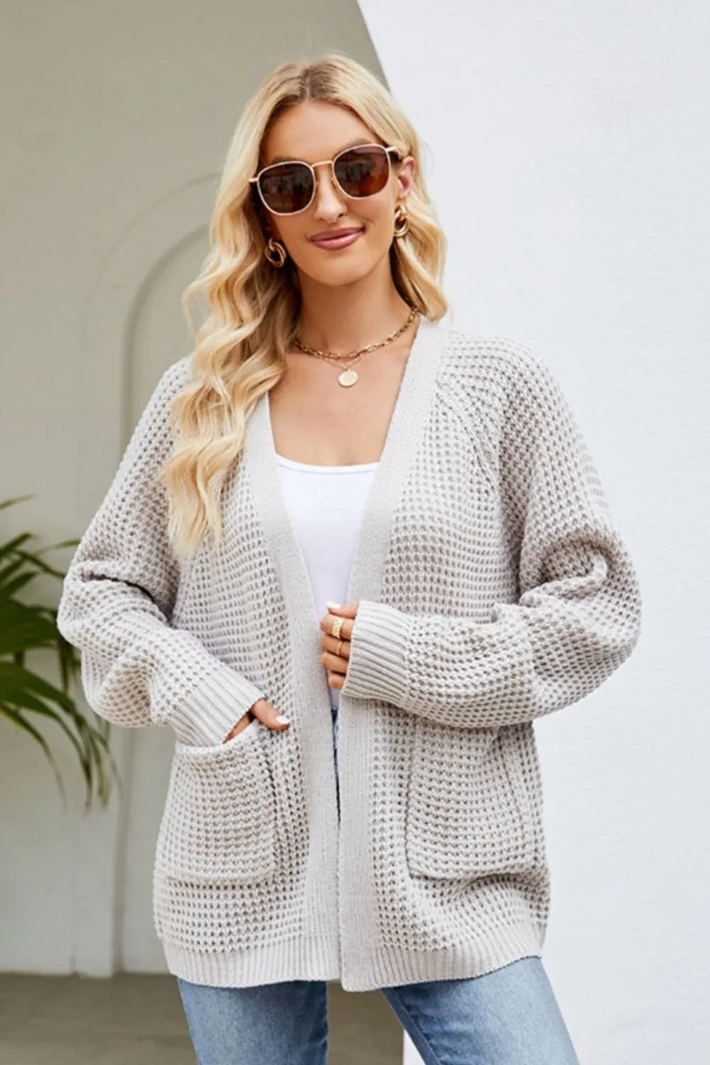 Open Front Raglan Sleeve Pocketed Cardigan (4)