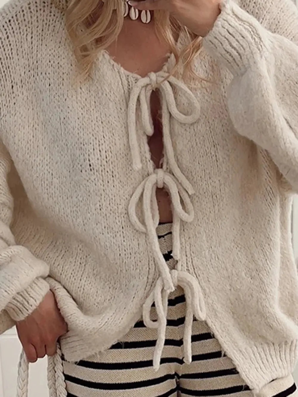 Tied Long Sleeve Dropped Shoulder Cardigan (3)