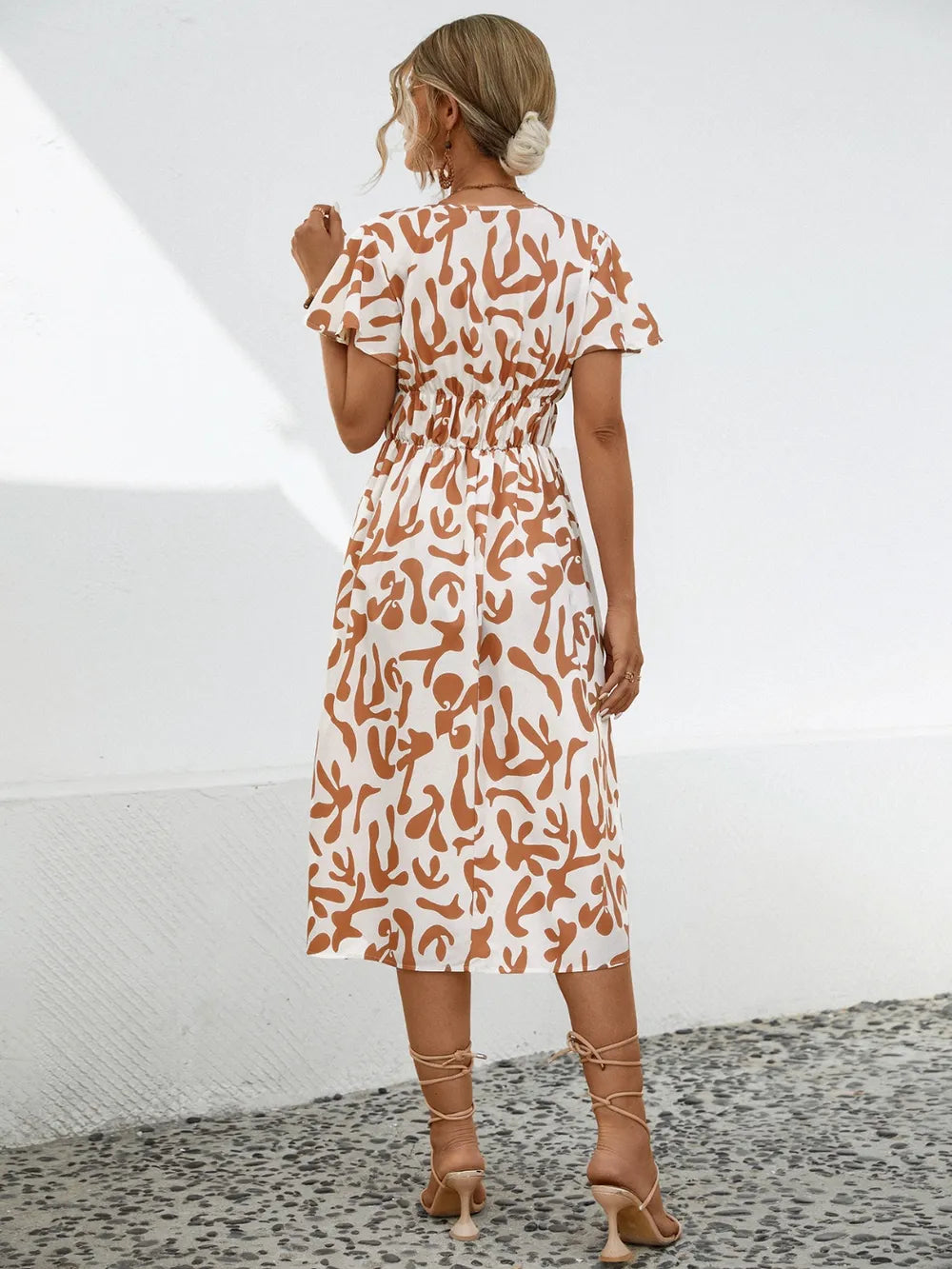 Printed V-neck Short Sleeve Dress (5)