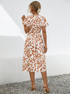 Printed V-neck Short Sleeve Dress (5)