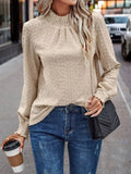 Texture Mock Neck Long Sleeve Blouse (2)