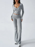 Ruched Long Sleeve Top Pants Set (4)