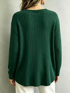 V-neck Ribbed Long Sleeve T-shirt (10)